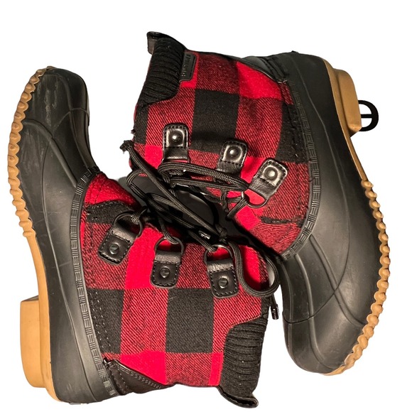 Tommy Hilfiger Shoes - Tommy Hilfiger Buffalo Plaid Duck Rain Water Boots 8 Red Black Holiday Christmas